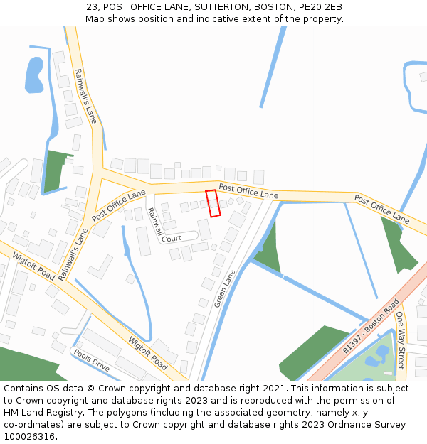 23, POST OFFICE LANE, SUTTERTON, BOSTON, PE20 2EB: Location map and indicative extent of plot