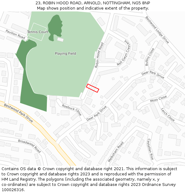 23, ROBIN HOOD ROAD, ARNOLD, NOTTINGHAM, NG5 8NP: Location map and indicative extent of plot