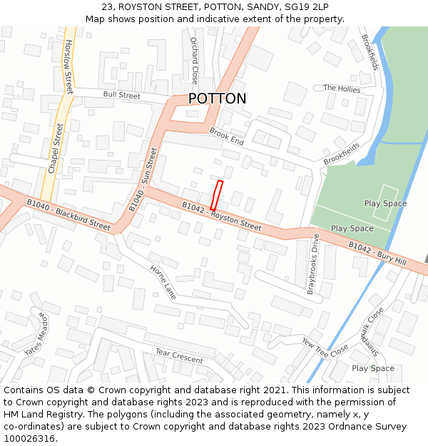 23, ROYSTON STREET, POTTON, SANDY, SG19 2LP: Location map and indicative extent of plot