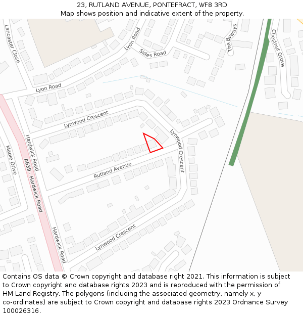 23, RUTLAND AVENUE, PONTEFRACT, WF8 3RD: Location map and indicative extent of plot