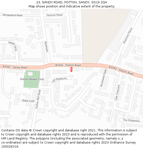 23, SANDY ROAD, POTTON, SANDY, SG19 2QA: Location map and indicative extent of plot