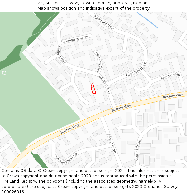 23, SELLAFIELD WAY, LOWER EARLEY, READING, RG6 3BT: Location map and indicative extent of plot