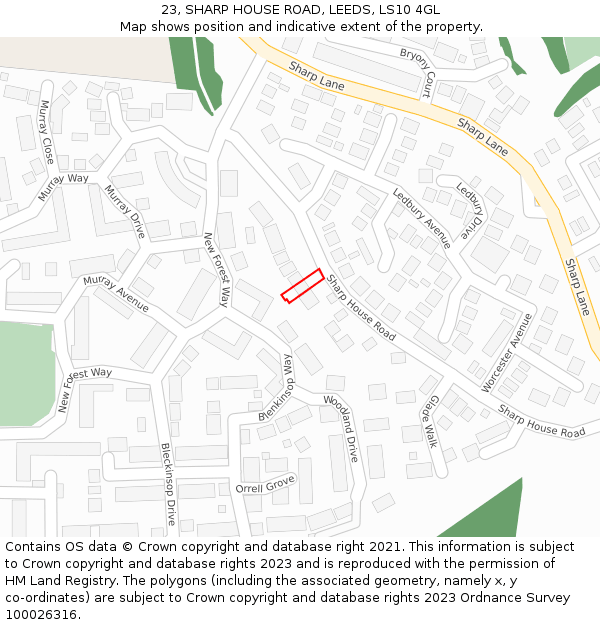 23, SHARP HOUSE ROAD, LEEDS, LS10 4GL: Location map and indicative extent of plot