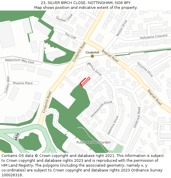 23, SILVER BIRCH CLOSE, NOTTINGHAM, NG6 8PY: Location map and indicative extent of plot