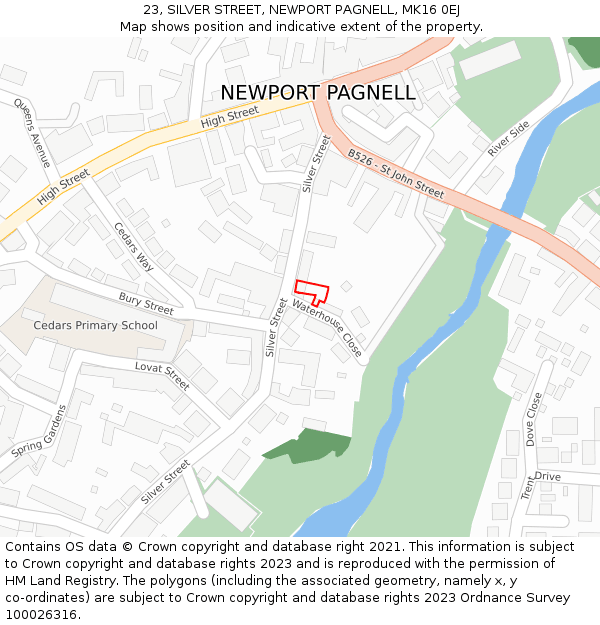 23, SILVER STREET, NEWPORT PAGNELL, MK16 0EJ: Location map and indicative extent of plot