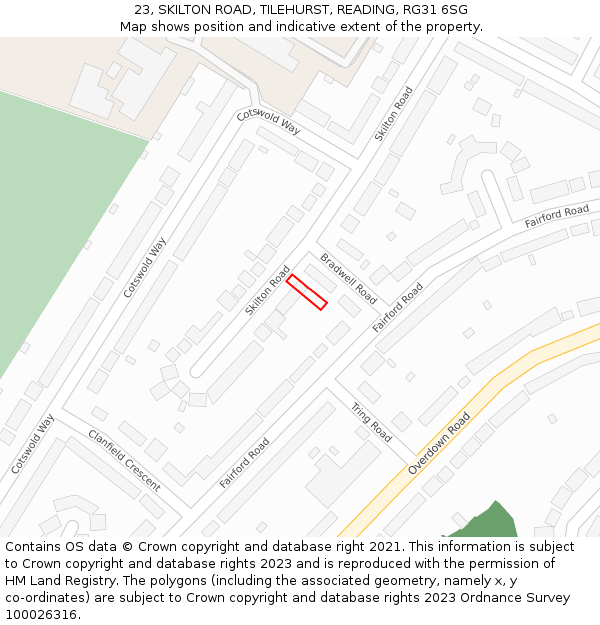 23, SKILTON ROAD, TILEHURST, READING, RG31 6SG: Location map and indicative extent of plot