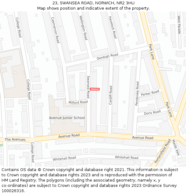 23, SWANSEA ROAD, NORWICH, NR2 3HU: Location map and indicative extent of plot