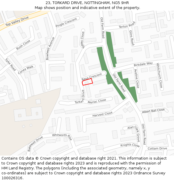 23, TORKARD DRIVE, NOTTINGHAM, NG5 9HR: Location map and indicative extent of plot