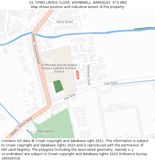 23, TOWN LANDS CLOSE, WOMBWELL, BARNSLEY, S73 0BQ: Location map and indicative extent of plot