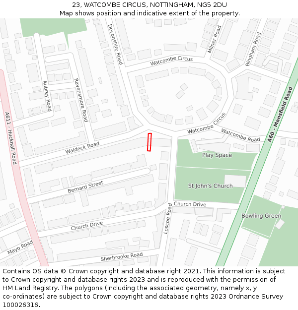 23, WATCOMBE CIRCUS, NOTTINGHAM, NG5 2DU: Location map and indicative extent of plot