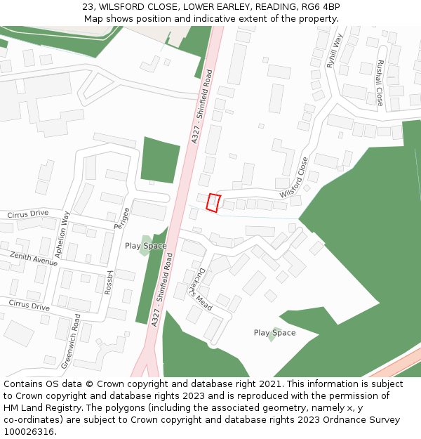 23, WILSFORD CLOSE, LOWER EARLEY, READING, RG6 4BP: Location map and indicative extent of plot