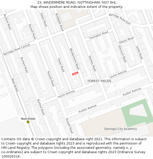 23, WINDERMERE ROAD, NOTTINGHAM, NG7 6HL: Location map and indicative extent of plot