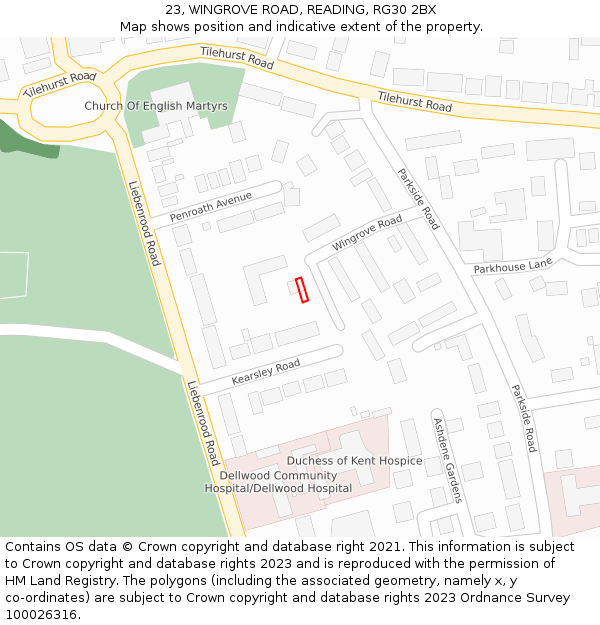 23, WINGROVE ROAD, READING, RG30 2BX: Location map and indicative extent of plot