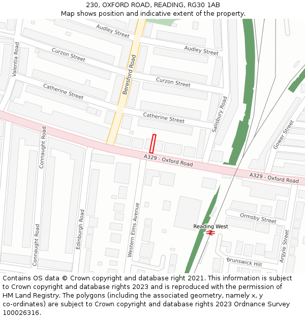 230, OXFORD ROAD, READING, RG30 1AB: Location map and indicative extent of plot