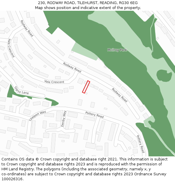 230, RODWAY ROAD, TILEHURST, READING, RG30 6EG: Location map and indicative extent of plot