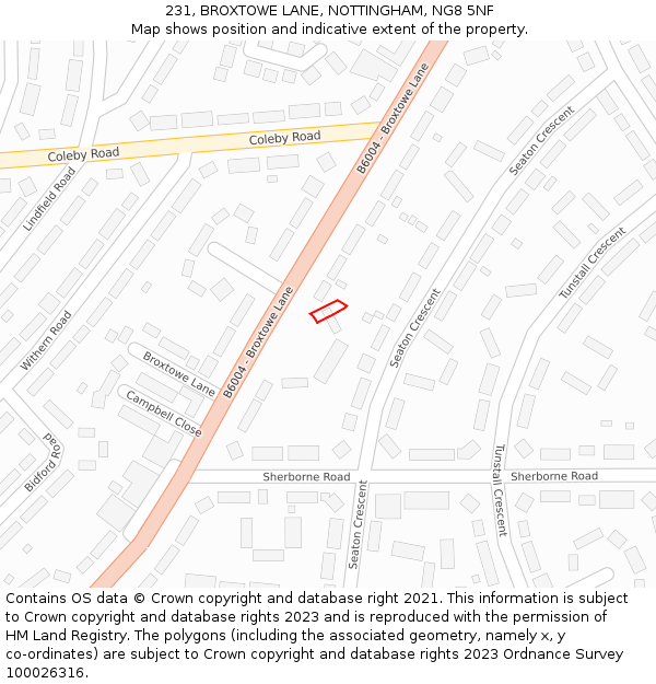 231, BROXTOWE LANE, NOTTINGHAM, NG8 5NF: Location map and indicative extent of plot
