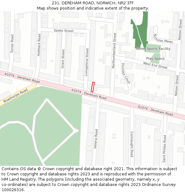 231, DEREHAM ROAD, NORWICH, NR2 3TF: Location map and indicative extent of plot