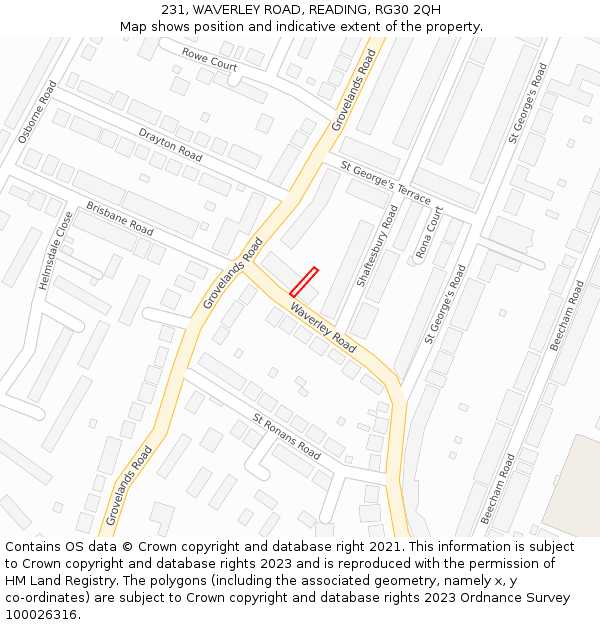 231, WAVERLEY ROAD, READING, RG30 2QH: Location map and indicative extent of plot