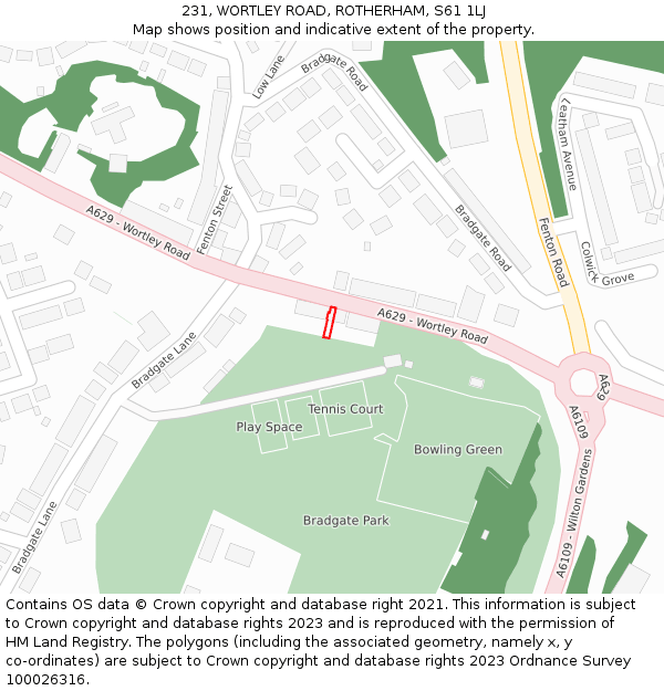231, WORTLEY ROAD, ROTHERHAM, S61 1LJ: Location map and indicative extent of plot