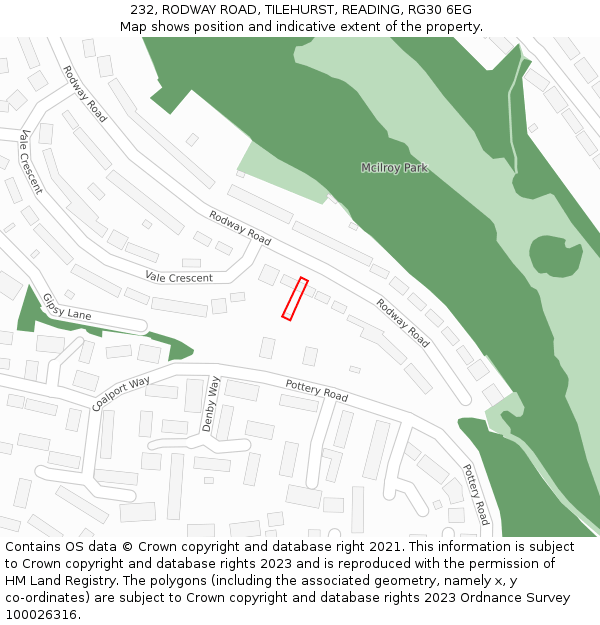 232, RODWAY ROAD, TILEHURST, READING, RG30 6EG: Location map and indicative extent of plot