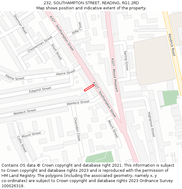 232, SOUTHAMPTON STREET, READING, RG1 2RD: Location map and indicative extent of plot