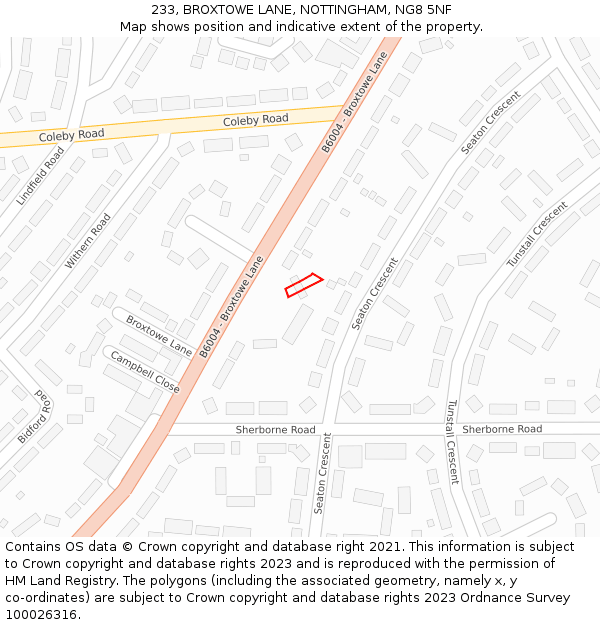 233, BROXTOWE LANE, NOTTINGHAM, NG8 5NF: Location map and indicative extent of plot