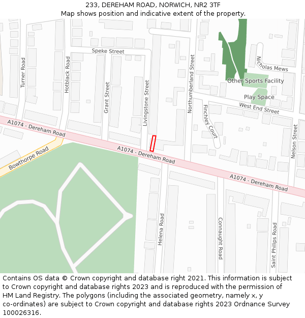 233, DEREHAM ROAD, NORWICH, NR2 3TF: Location map and indicative extent of plot
