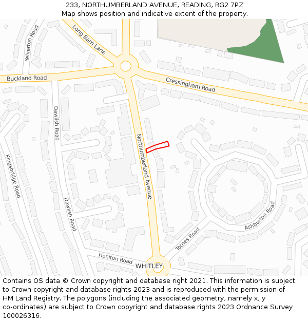 233, NORTHUMBERLAND AVENUE, READING, RG2 7PZ: Location map and indicative extent of plot