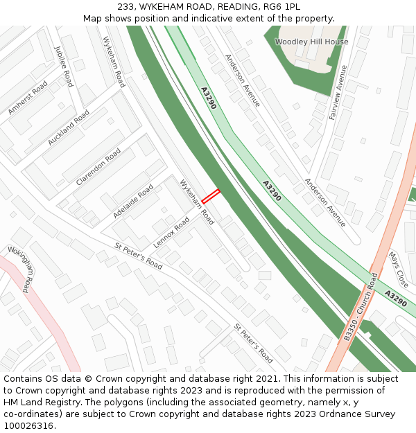 233, WYKEHAM ROAD, READING, RG6 1PL: Location map and indicative extent of plot