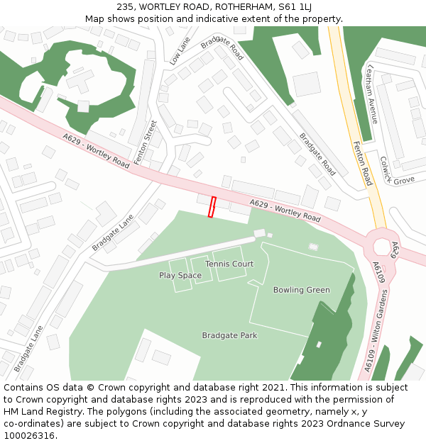 235, WORTLEY ROAD, ROTHERHAM, S61 1LJ: Location map and indicative extent of plot