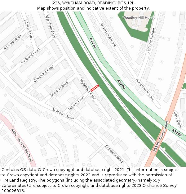 235, WYKEHAM ROAD, READING, RG6 1PL: Location map and indicative extent of plot