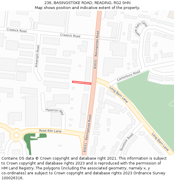 236, BASINGSTOKE ROAD, READING, RG2 0HN: Location map and indicative extent of plot