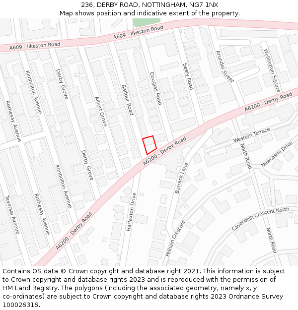 236, DERBY ROAD, NOTTINGHAM, NG7 1NX: Location map and indicative extent of plot