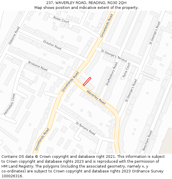 237, WAVERLEY ROAD, READING, RG30 2QH: Location map and indicative extent of plot