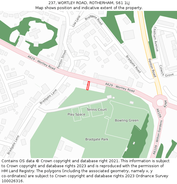 237, WORTLEY ROAD, ROTHERHAM, S61 1LJ: Location map and indicative extent of plot