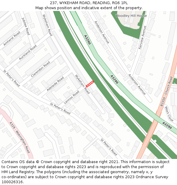 237, WYKEHAM ROAD, READING, RG6 1PL: Location map and indicative extent of plot