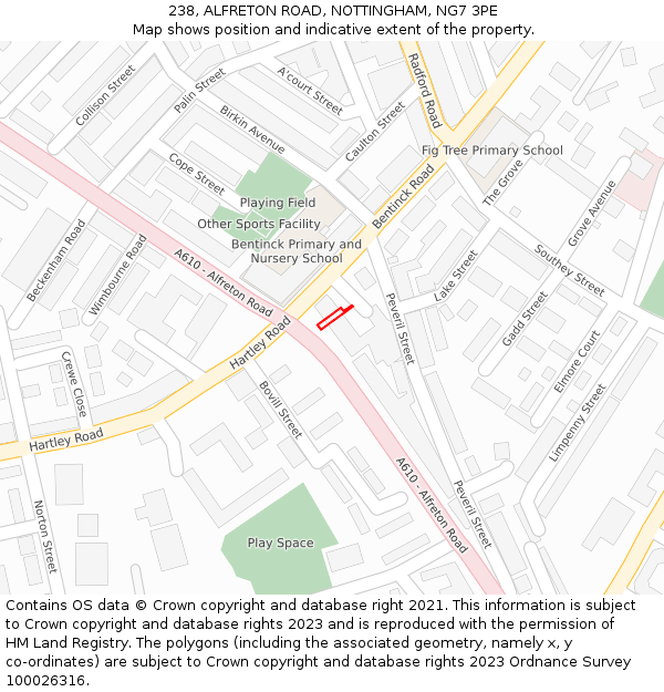 238, ALFRETON ROAD, NOTTINGHAM, NG7 3PE: Location map and indicative extent of plot