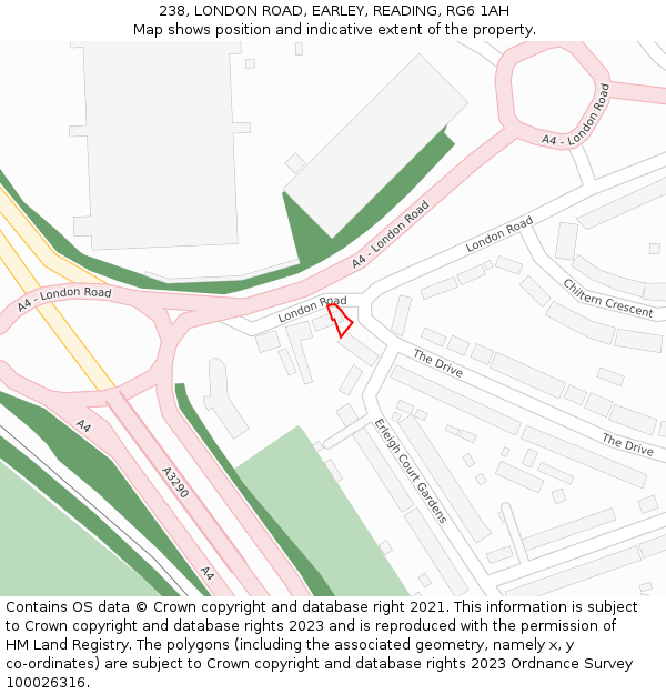 238, LONDON ROAD, EARLEY, READING, RG6 1AH: Location map and indicative extent of plot