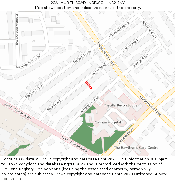 23A, MURIEL ROAD, NORWICH, NR2 3NY: Location map and indicative extent of plot