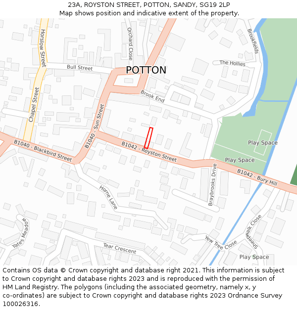 23A, ROYSTON STREET, POTTON, SANDY, SG19 2LP: Location map and indicative extent of plot