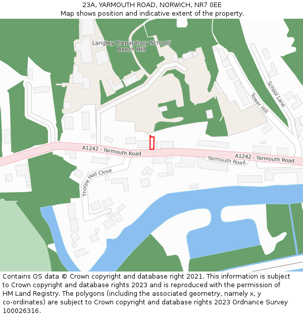 23A, YARMOUTH ROAD, NORWICH, NR7 0EE: Location map and indicative extent of plot