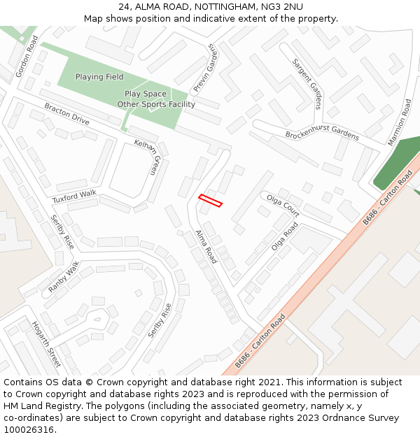 24, ALMA ROAD, NOTTINGHAM, NG3 2NU: Location map and indicative extent of plot