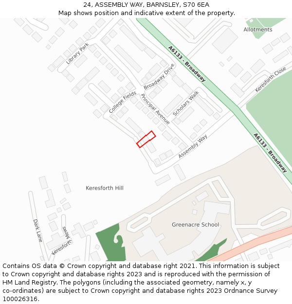 24, ASSEMBLY WAY, BARNSLEY, S70 6EA: Location map and indicative extent of plot