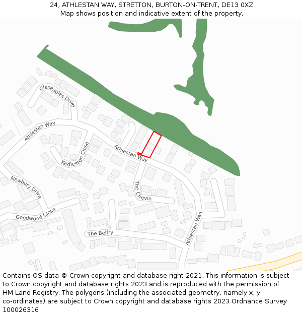 24, ATHLESTAN WAY, STRETTON, BURTON-ON-TRENT, DE13 0XZ: Location map and indicative extent of plot