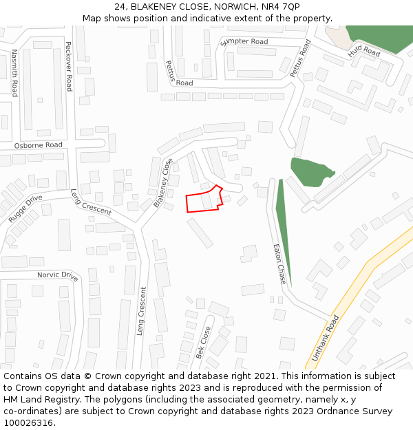 24, BLAKENEY CLOSE, NORWICH, NR4 7QP: Location map and indicative extent of plot