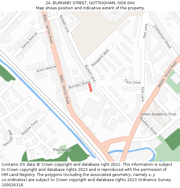 24, BURNABY STREET, NOTTINGHAM, NG6 0AX: Location map and indicative extent of plot