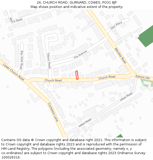 24, CHURCH ROAD, GURNARD, COWES, PO31 8JP: Location map and indicative extent of plot
