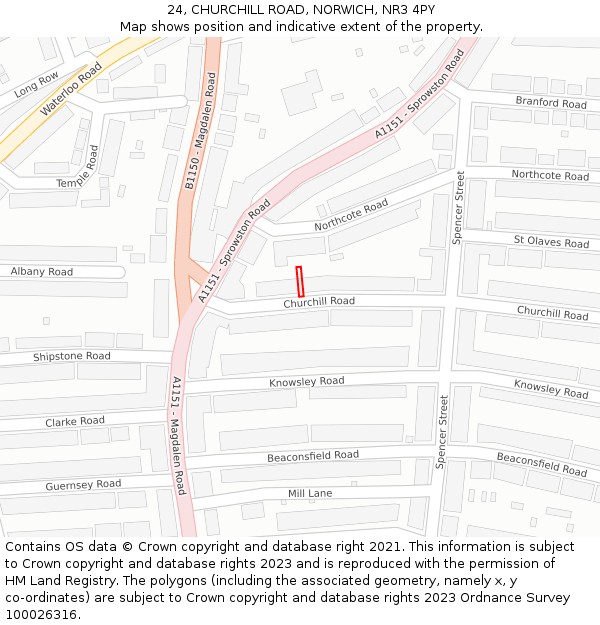 24, CHURCHILL ROAD, NORWICH, NR3 4PY: Location map and indicative extent of plot