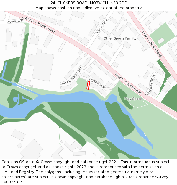 24, CLICKERS ROAD, NORWICH, NR3 2DD: Location map and indicative extent of plot