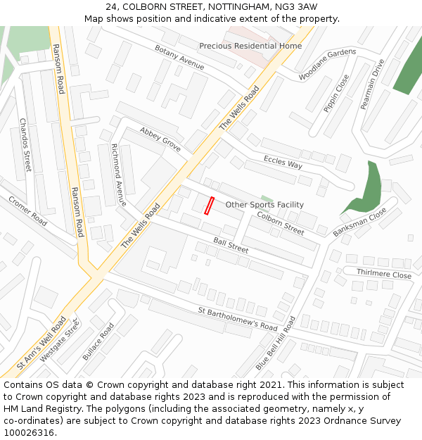 24, COLBORN STREET, NOTTINGHAM, NG3 3AW: Location map and indicative extent of plot